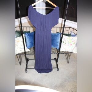 Navy Off-Shoulder Ruffle Maxi Dress | Flowy Boho Summer Dress